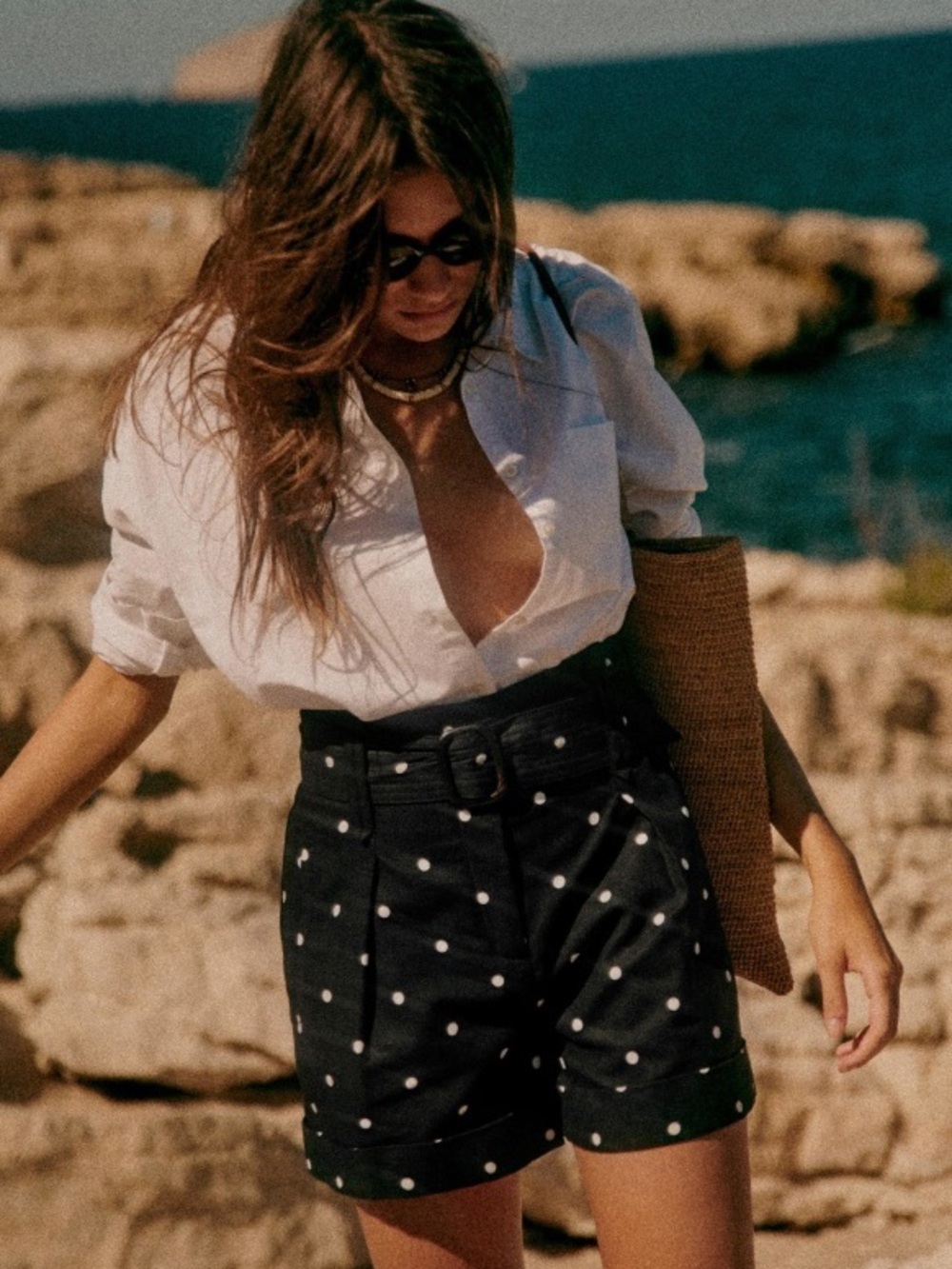 Sezane Rome Shorts in Black and White Polka Dot Size 36